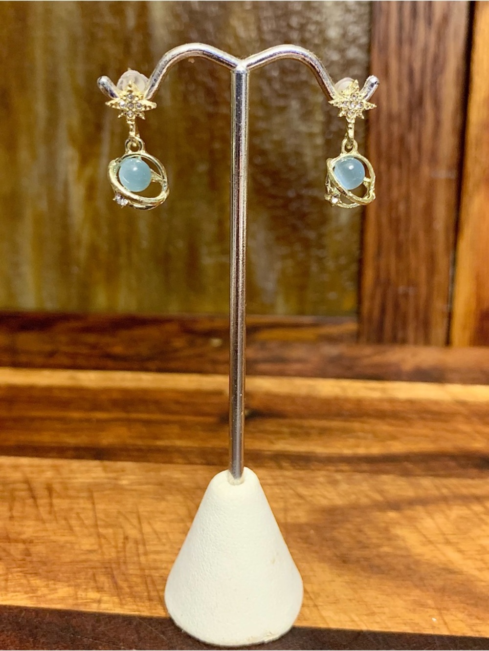 Cosmic Star River Ear Stud Earrings Blue Opal Cat Eye - Picture 3 of 8